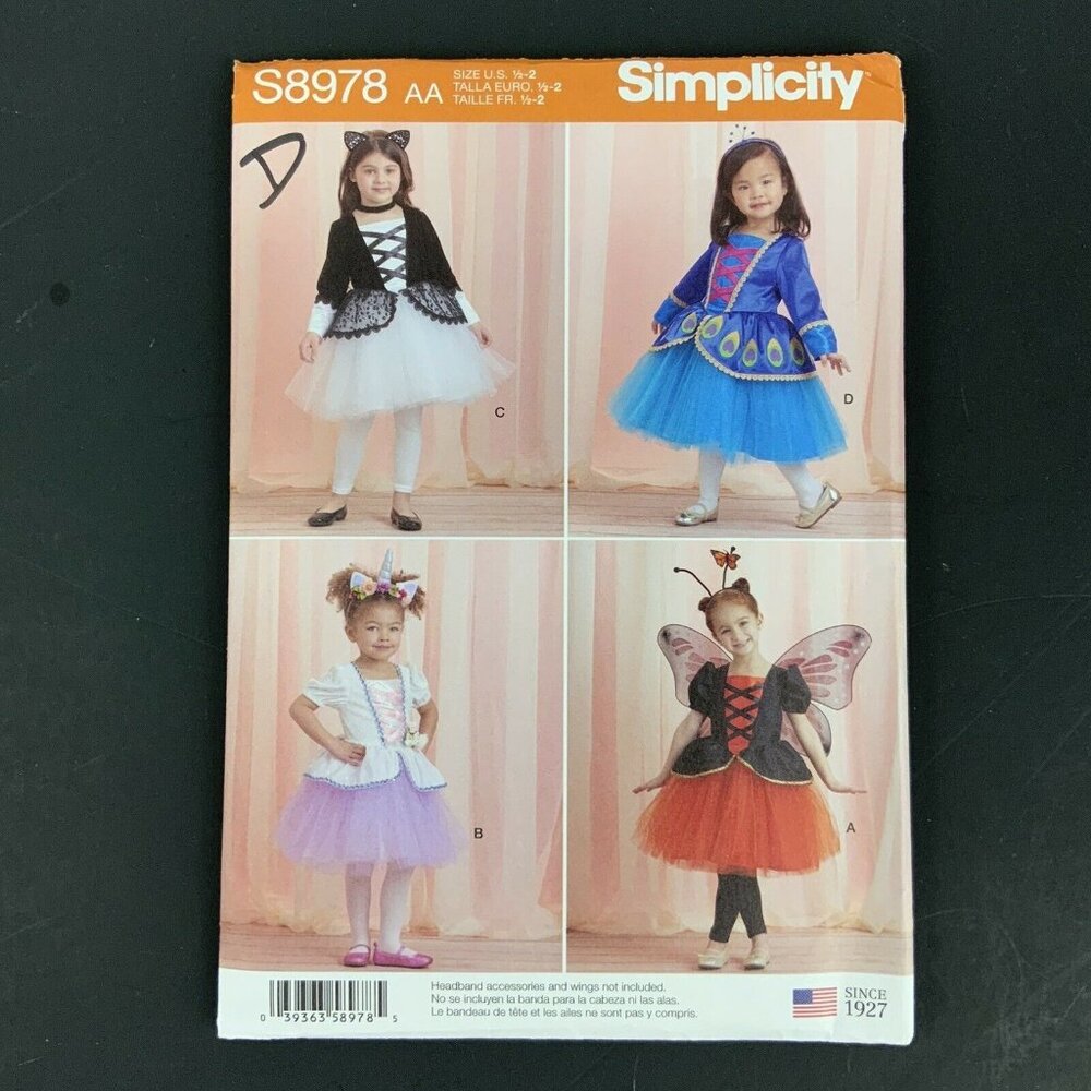 Simplicity S8978 Girls & Toddlers Costume Sewing Pattern Sz 1/2-1-2